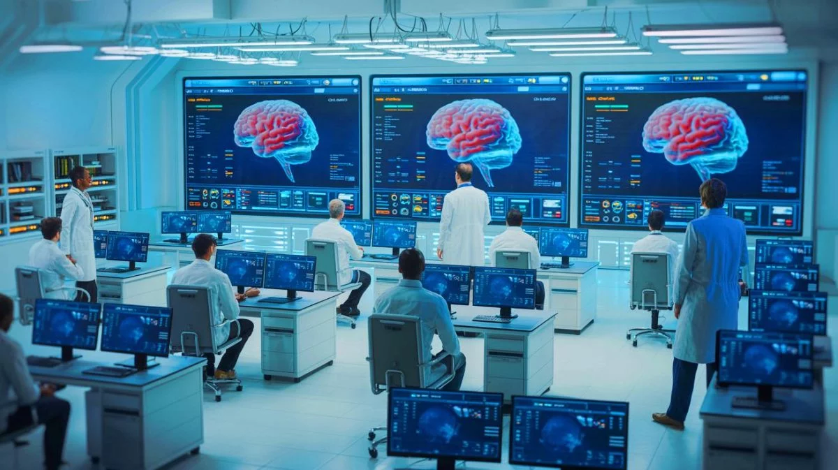 Illustration von künstlicher Intelligenz, die menschliches Denken imitiert. Bild durch KI generiert.