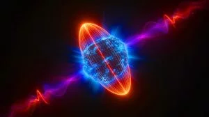 Illustration von einem einzigartigen kosmischen Leuchtfeuer, das Röntgenstrahlen und Radiowellen aussendet. Bild durch KI generiert.