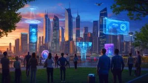 Illustration von der geopolitischen Rolle künstlicher Intelligenz im technologischen Wettstreit.