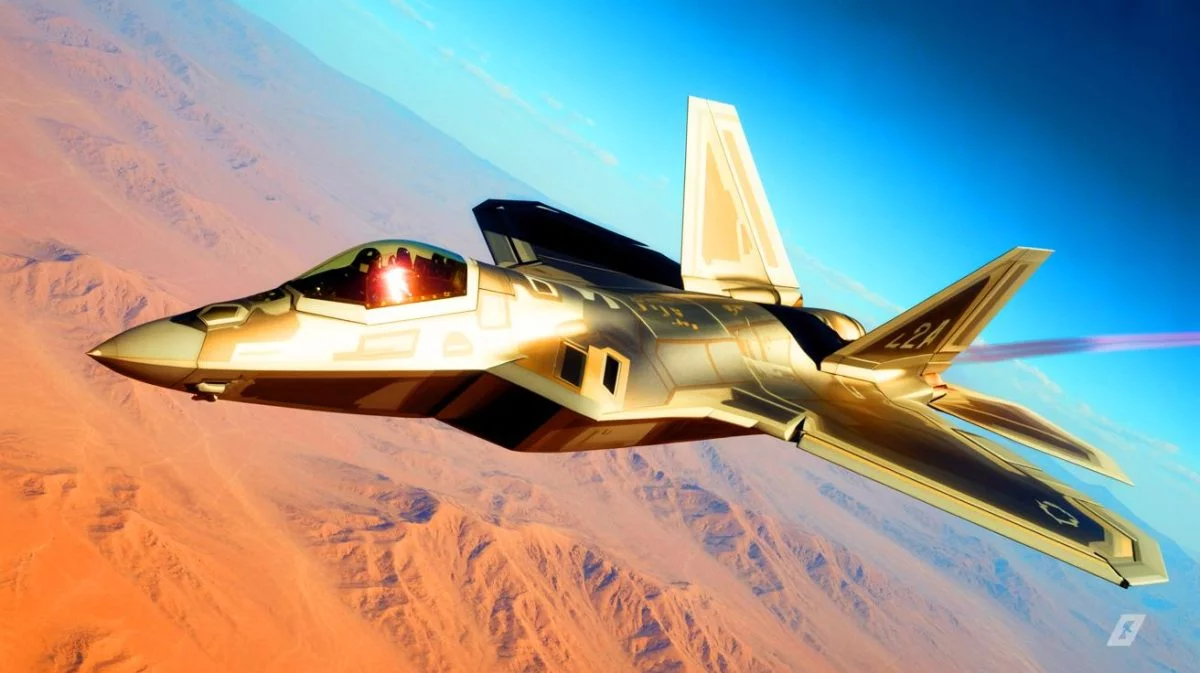Illustration von einer F-22 Raptor im Einsatz während der Operation gegen ISIS. Bild durch KI generiert.