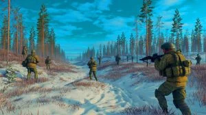 Illustration von der verstärkten militärischen Präsenz Russlands an der finnischen Grenze. Bild durch KI generiert.