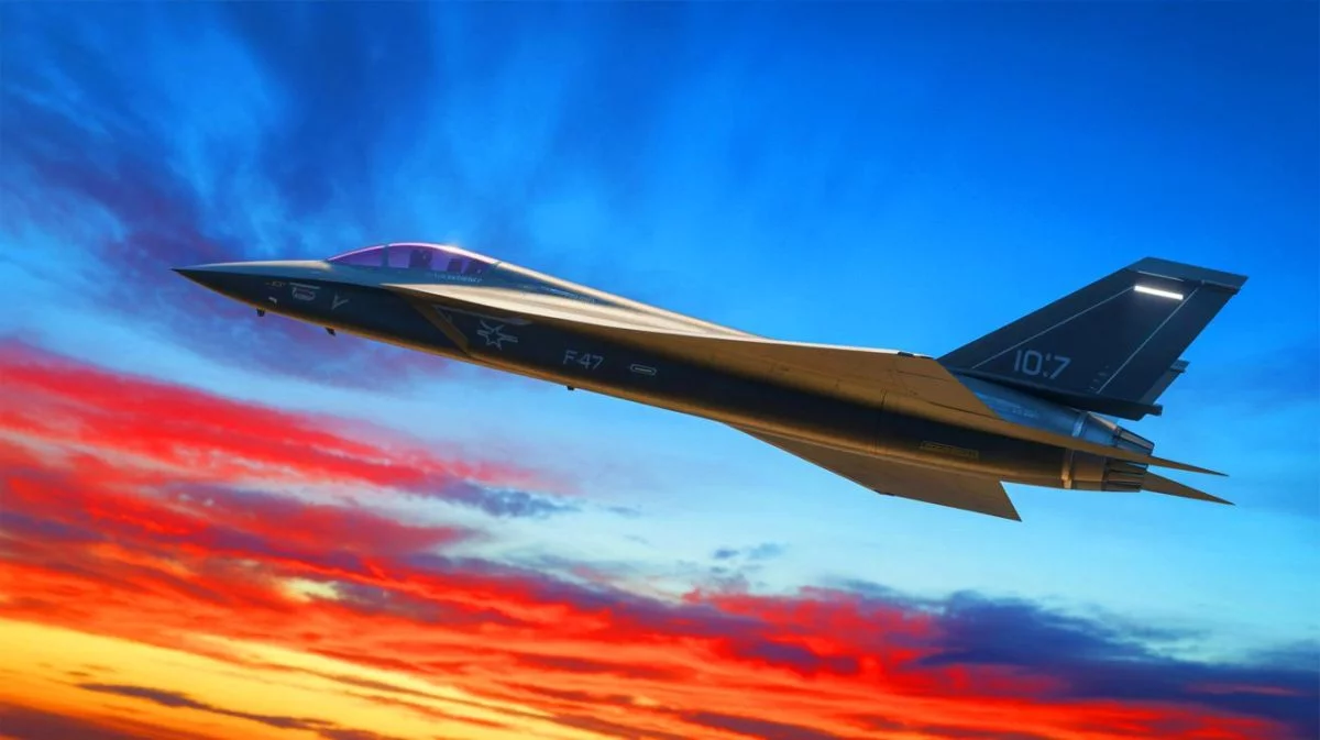 Illustration von einem F-47 Next Generation Air Dominance Fighter, erstellt mithilfe künstlicher Intelligenz.