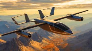 Illustration von einem Jetson ONE eVTOL bei einer Bergrettungsmission, erstellt mit künstlicher Intelligenz.