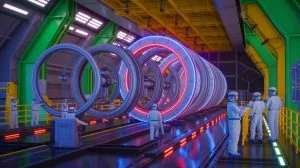 Illustration von der Fertigstellung des letzten Bauteils für das ITER-Projekt, erstellt mithilfe künstlicher Intelligenz.