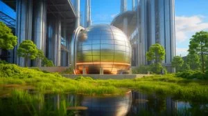 Illustration von einem geschmolzenen Salzreaktor als nachhaltige Energiequelle, erstellt mit künstlicher Intelligenz.
