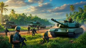 Illustration von militärischen Spannungen zwischen Thailand und Kambodscha, erstellt durch künstliche Intelligenz.