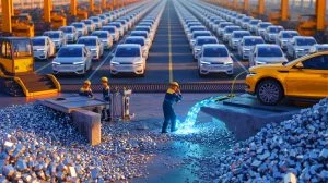 Illustration von Chinas Dominanz im Markt für seltene Erden und ihre Bedeutung für die Elektromobilität, erstellt durch künstliche Intelligenz.