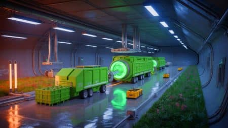 Illustration von Microsofts innovativer Methode zur CO2-Reduktion mithilfe menschlicher Abfälle, erstellt durch künstliche Intelligenz.