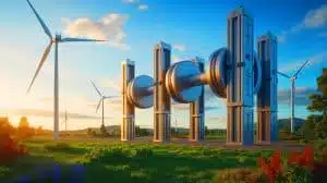 Illustration de la batterie gravitationnelle chinoise Rudong EVx stabilisant le réseau énergétique.