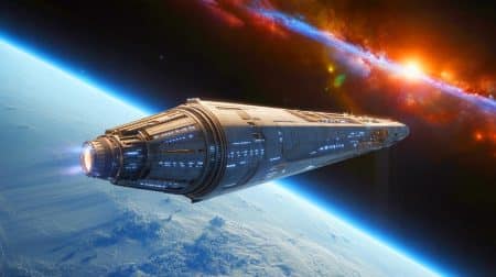 Illustration de la conception du vaisseau générationnel Chrysalis pour le voyage vers Proxima Centauri b.