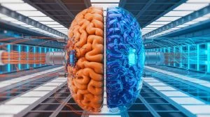 Illustration of large language models mimicking human cognitive processes.