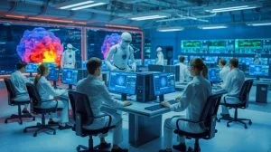 Illustration of scientists using artificial intelligence on supercomputers to advance nuclear fusion research.