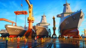 Illustration of the strategic expansion and modernization of the U.S. Navy fleet in response to global maritime challenges.