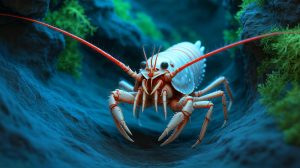 Illustration of the newly discovered crustacean species Dulcibella camanchaca in the Atacama Trench.