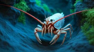 Illustration of the newly discovered crustacean species Dulcibella camanchaca in the Atacama Trench.