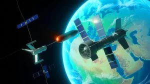 Illustration von einem raumgestützten Raketenabwehrsystem zur Abwehr moderner Bedrohungen.