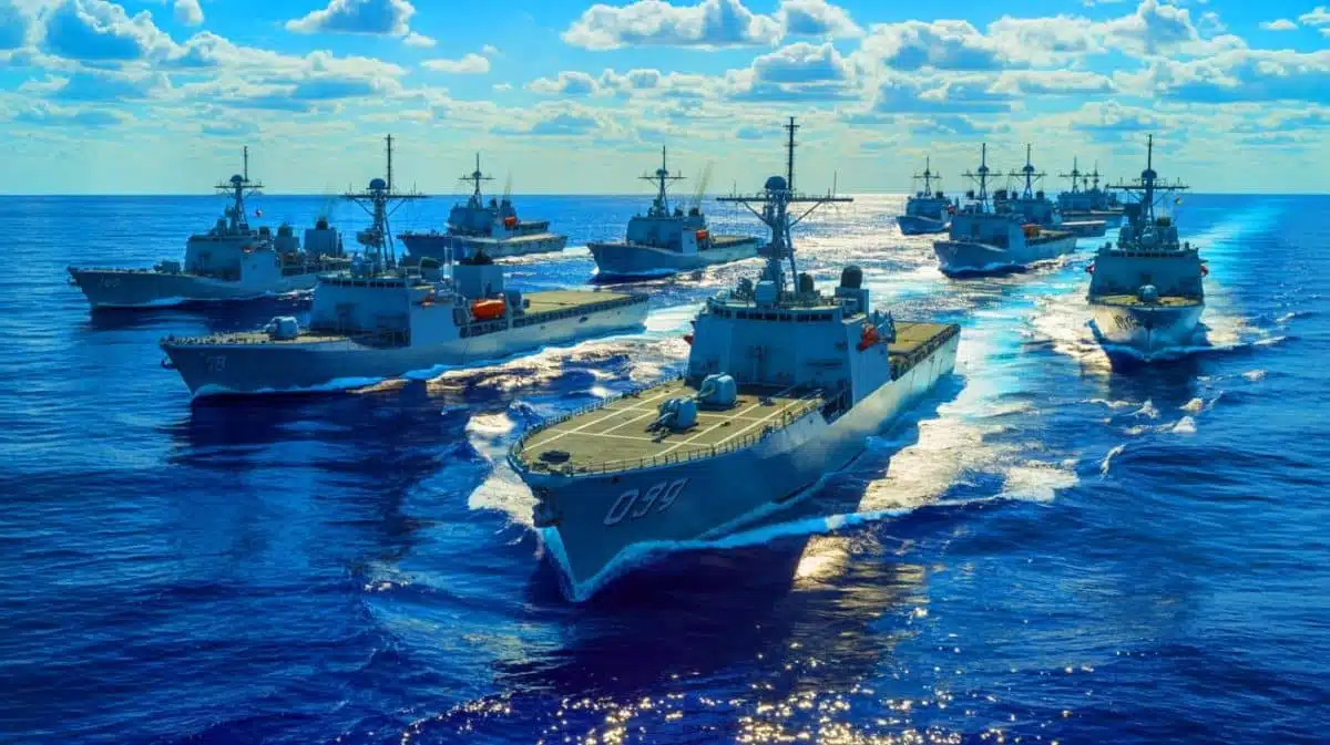 Illustration of the U.S. Navy's strategic expansion plans in response to China's maritime advancements.
