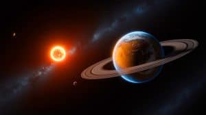 Illustration of the newly discovered exoplanet L 98-59 f orbiting its star in the habitable zone.