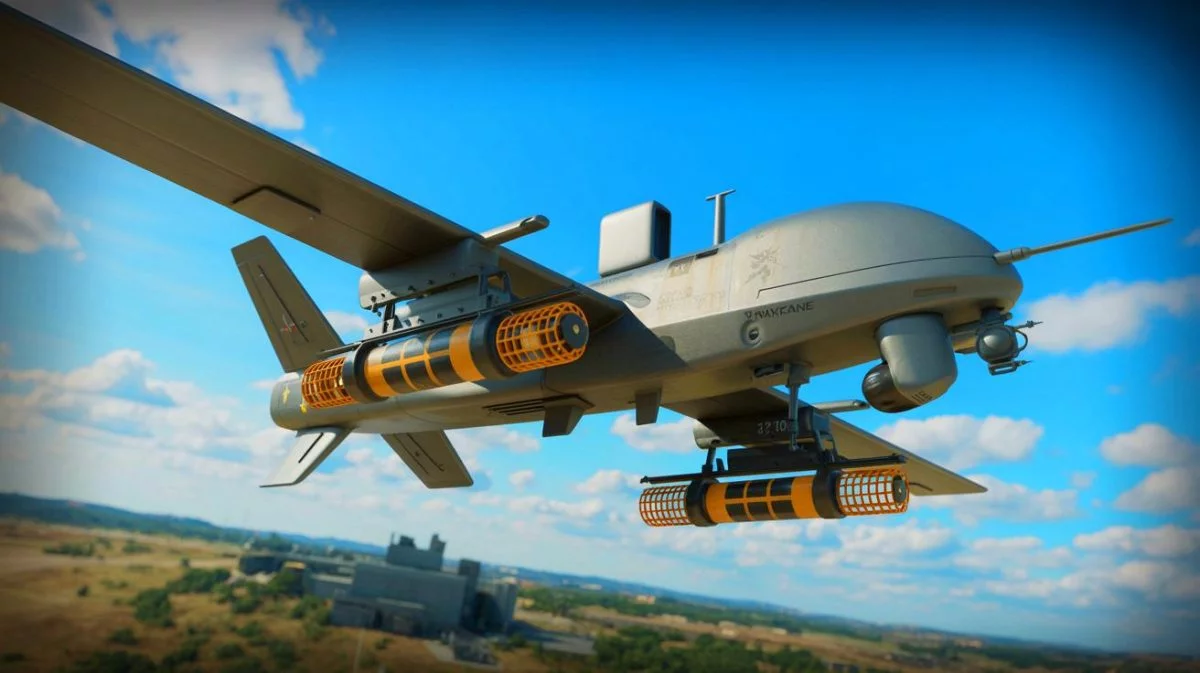 Illustration de l'abattage aérien par un drone SkyRaider équipé d'une mine Claymore.
