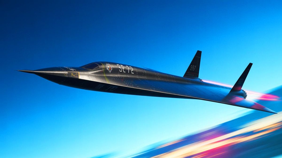 Illustration de l'avion SR-72 "Darkstar" avec ses capacités hypersoniques et sa technologie furtive avancée.