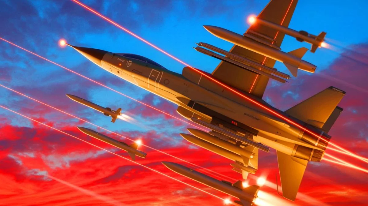 Illustration of the ASELSAN YILDIRIM 100 laser system intercepting missiles.