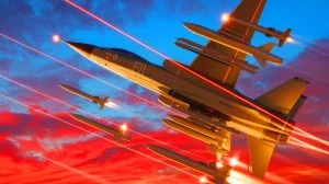 Illustration of the ASELSAN YILDIRIM 100 laser system intercepting missiles.