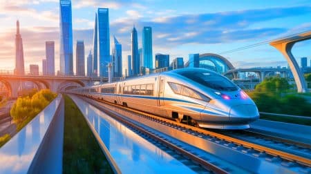 Illustration de la présentation du prototype de train CR450 en Chine.