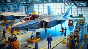Illustration de la production accélérée du fuselage central du F-35 Lightning II par Northrop Grumman.