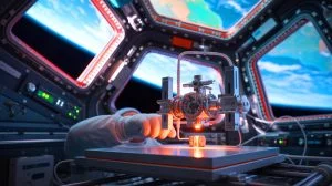 Illustration de la première impression 3D métallique réalisée en apesanteur à bord de l'ISS.