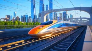 Illustration de la présentation du train à grande vitesse CR450 en Chine.