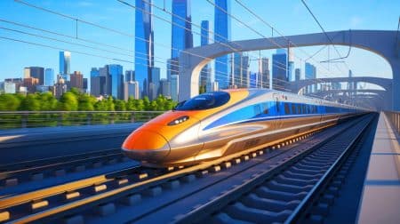 Illustration de la présentation du train à grande vitesse CR450 en Chine.