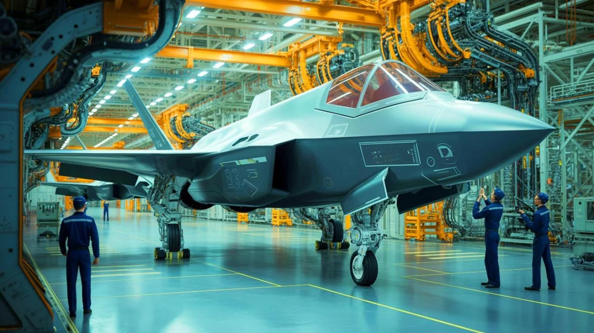 Illustration de l'optimisation de la production du fuselage central du F-35 par Northrop Grumman.