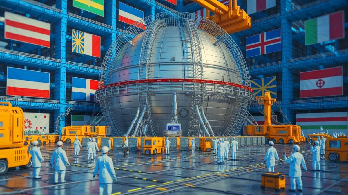 Illustration of China's delivery of critical components for the International Thermonuclear Experimental Reactor (ITER).