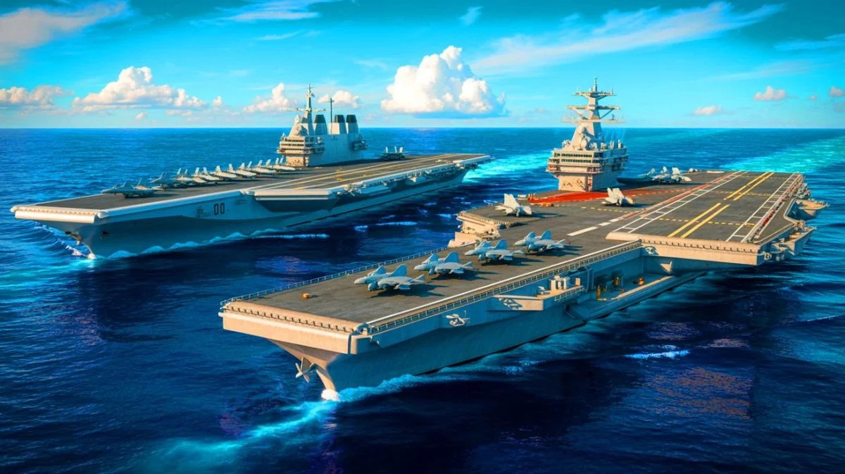 Illustration of China's expanding aircraft carrier fleet and their strategic implications.