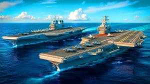 Illustration of China's expanding aircraft carrier fleet and their strategic implications.