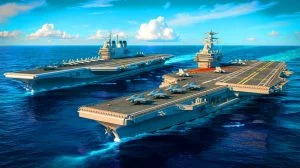 Illustration of China's expanding aircraft carrier fleet and their strategic implications.