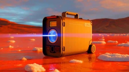 Illustration of a portable 2-kilowatt laser operating in extreme temperatures without cooling systems.