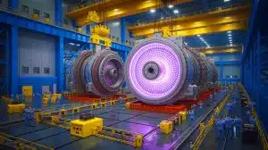 Illustration of China's CHSN01 steel being used in nuclear fusion reactor construction.