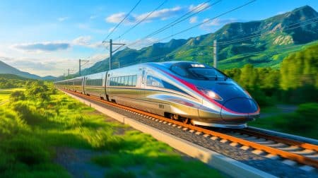 Illustration of China's CR450 bullet train reaching high speeds during test runs.