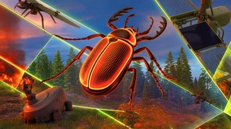 Illustration of a revolutionary infrared sensor inspired by the fire beetle's extraordinary capabilities.