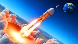 Illustration de la technologie de lancement par canon centrifuge de SpinLaunch pour l'envoi de satellites en orbite basse.