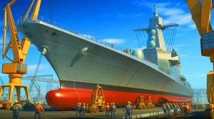 Illustration of the U.S. Navy's strategic efforts to expand its fleet amidst international collaboration and technological innovation.