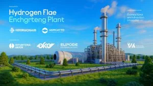 Illustration of the Baytown Project's joint venture between Adnoc and ExxonMobil for low-emission hydrogen production.