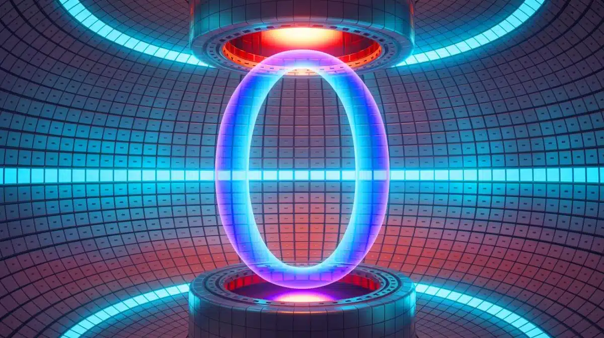 Illustration of a novel plasma configuration in fusion research at the DIII-D National Fusion Facility.