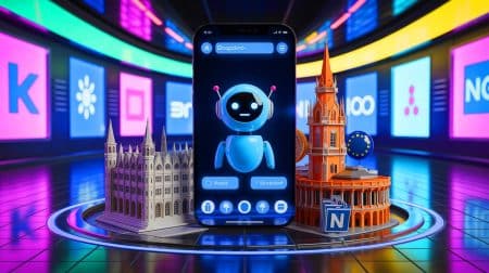 Illustration of ChatEurope, an AI chatbot developed by European media organizations to combat disinformation.