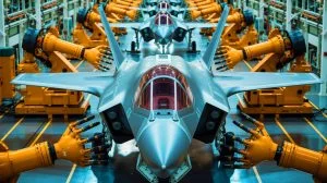 Illustration of Northrop Grumman's advanced manufacturing process for the F-35 Lightning II fuselage.