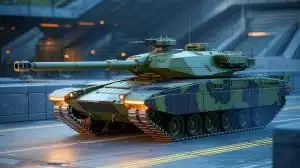 Illustration de l'innovation technologique du char AbramsX dans le domaine de la défense militaire.