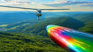 Illustration of a small sailplane encountering an unidentified aerial object over New York's Catskill Mountains.