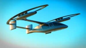 Illustration of Vertical Aerospace's VX-4 eVTOL completing a historic airport-to-airport flight.