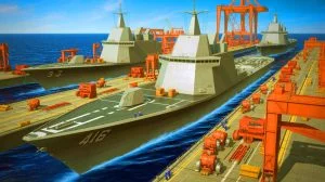 Illustration of the United States Navy's efforts to rebuild its maritime fleet amidst geopolitical challenges.